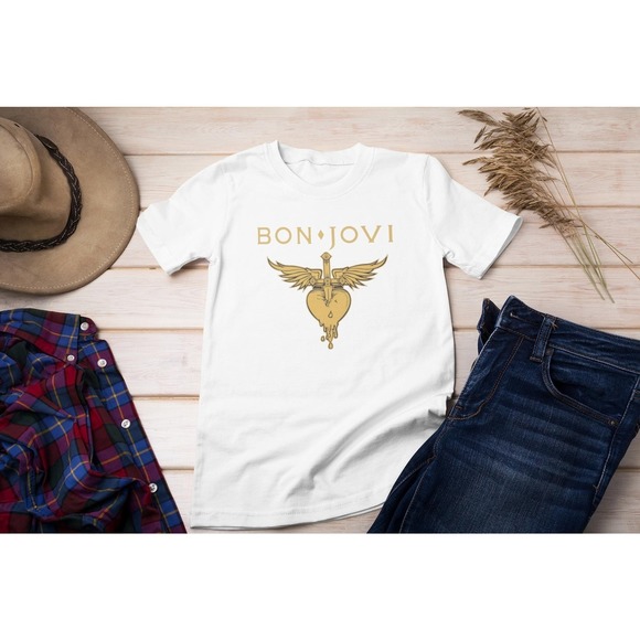 Bon Jovi Shirt, Bon Jovi Shirt, Bon Jovi Rock Band White - Picture 1 of 4